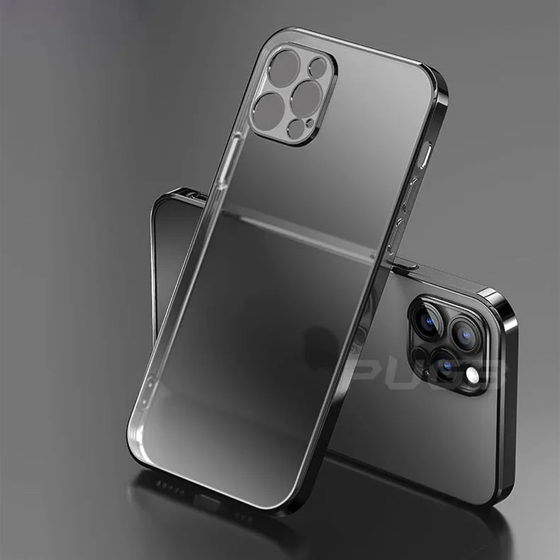 Luxury Plating Matte Transparent Soft Silicone Case for iPhone 11 12 13 Pro Max Mini XR X XS 7 8 Plus SE 2020 Shockproof Cover