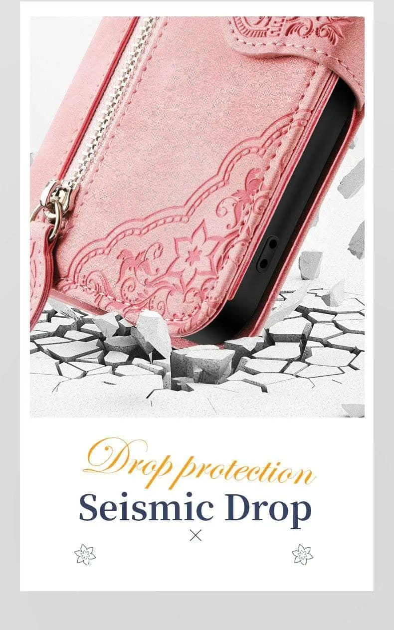Luxury Zipper Leather Card Book Galaxy A14 Etui