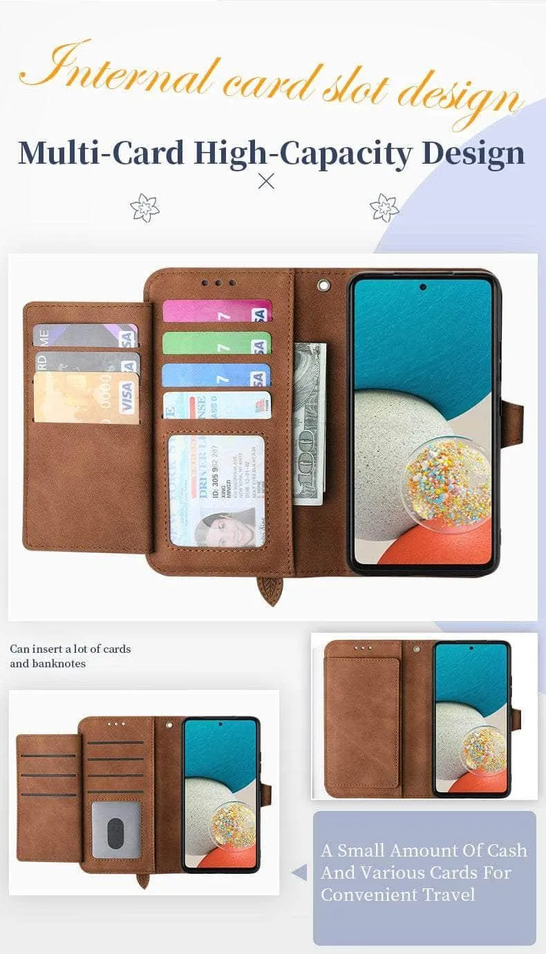 Luxury Zipper Leather Card Book Galaxy A14 Etui