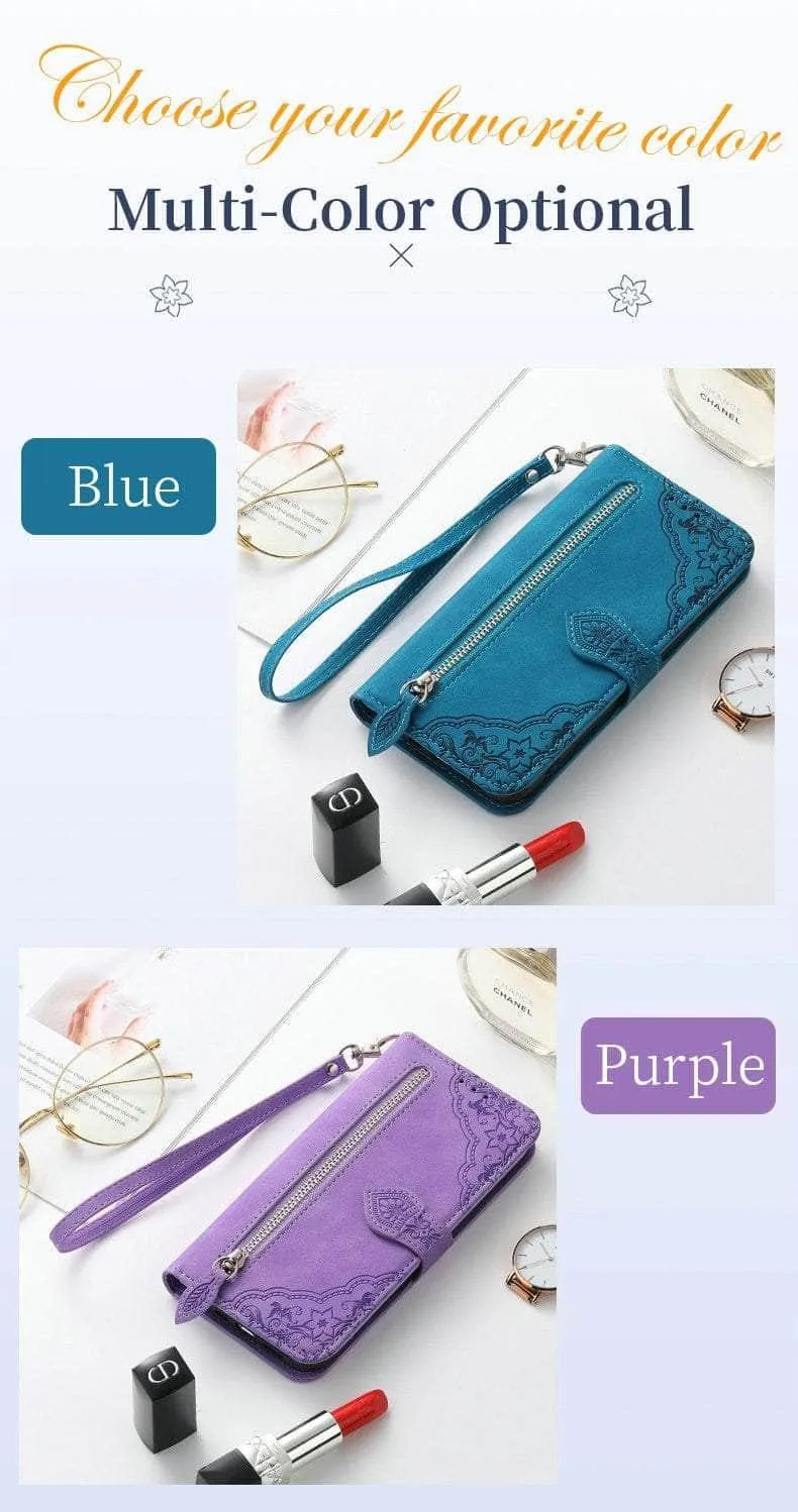 Luxury Zipper Leather Card Book Galaxy A14 Etui