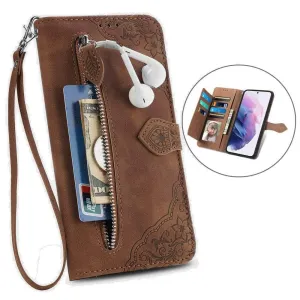 Luxury Zipper Leather Card Book Galaxy A14 Etui