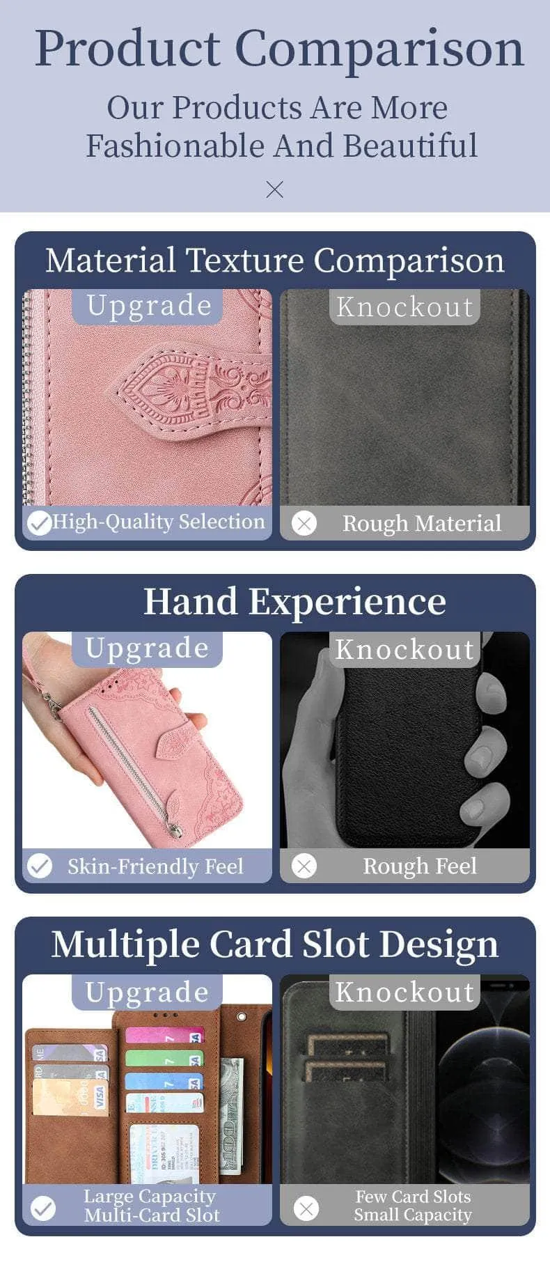Luxury Zipper Leather Card Book Galaxy A14 Etui