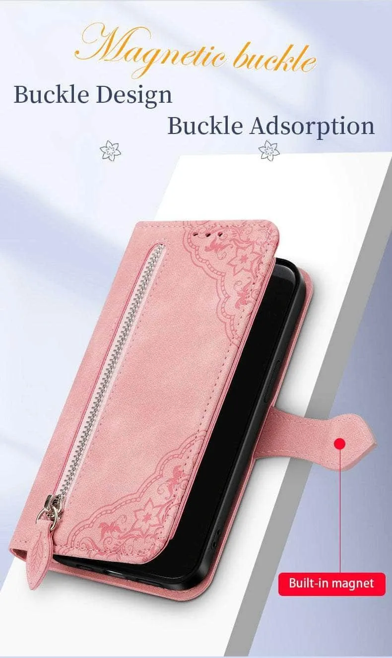 Luxury Zipper Leather Card Book Galaxy A14 Etui