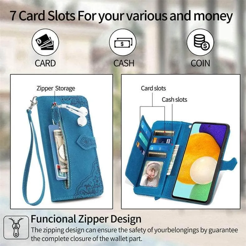 Luxury Zipper Leather Card Book Galaxy A54 Etui