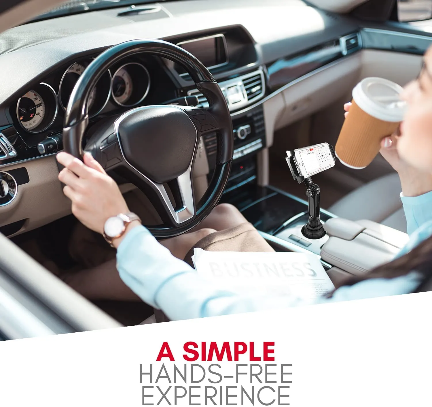Macally Heavy Duty Tablet Holder for Car - Works as Cup Holder Tablet Mount or Phone Cup Holder - Fits Devices 3.5" - 8” Wide with Case - Adjustable iPad Car Mount with 360° Rotatable Cradle
