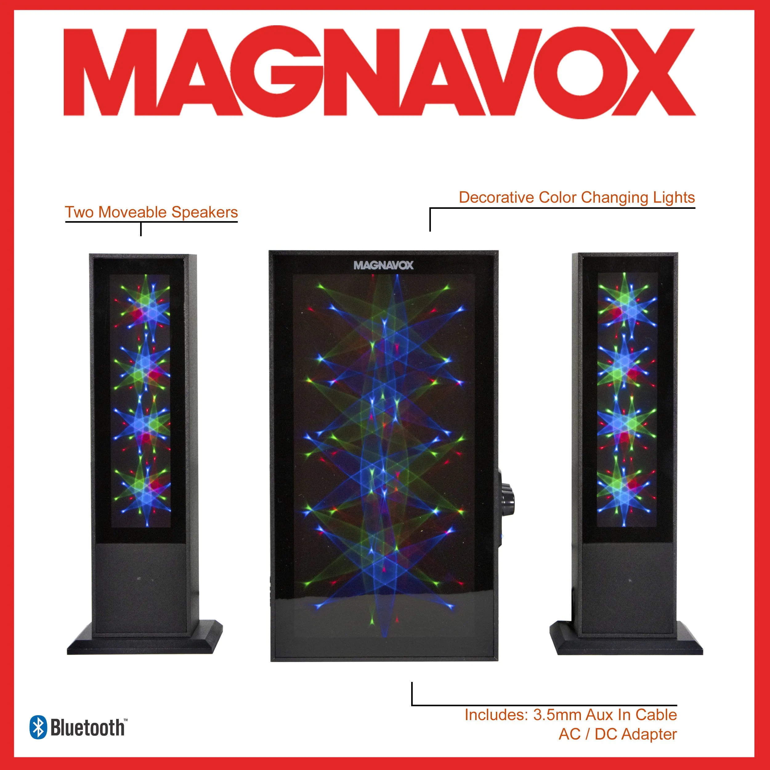 Magnavox MHT990 Bluetooth Home Entertainment System with Color Changing Lights in Black