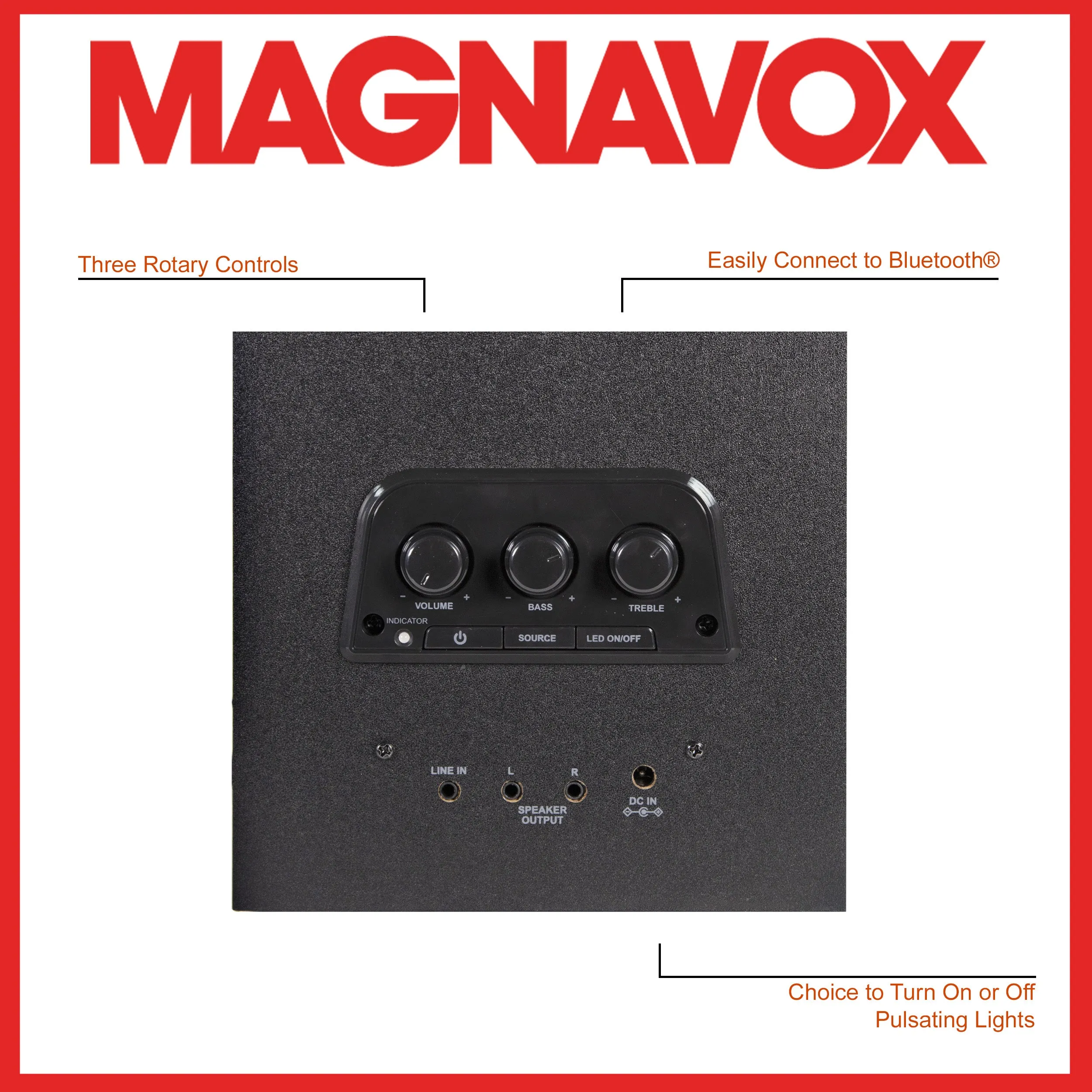 Magnavox MHT990 Bluetooth Home Entertainment System with Color Changing Lights in Black