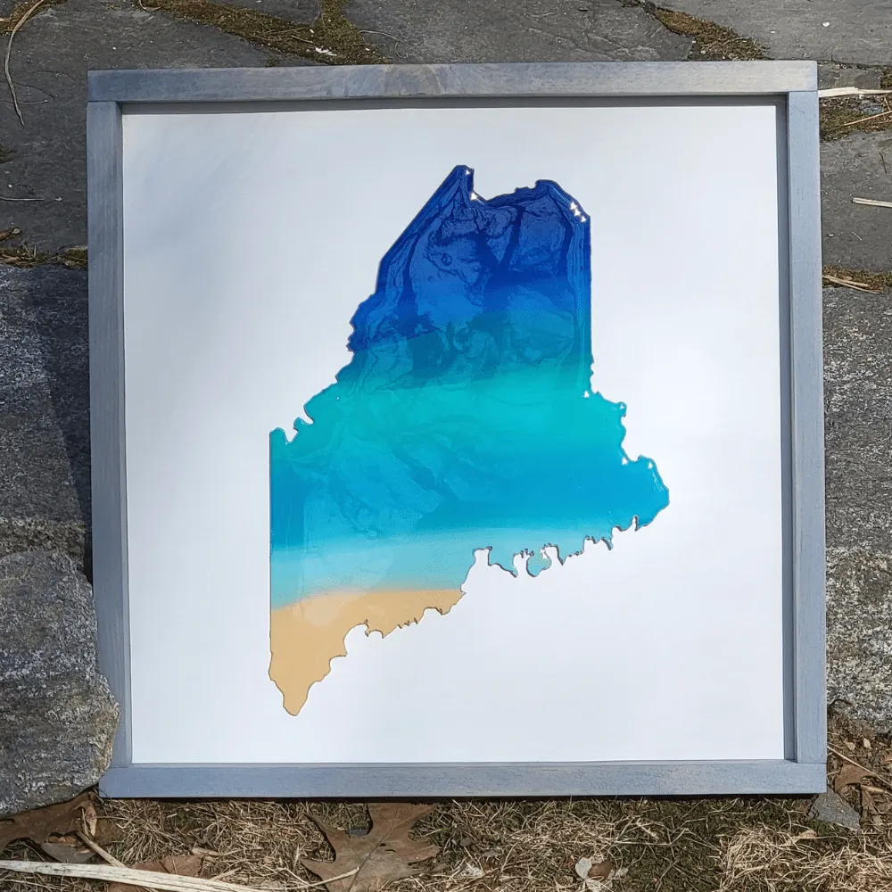 Maine Ocean Wood Framed Sign