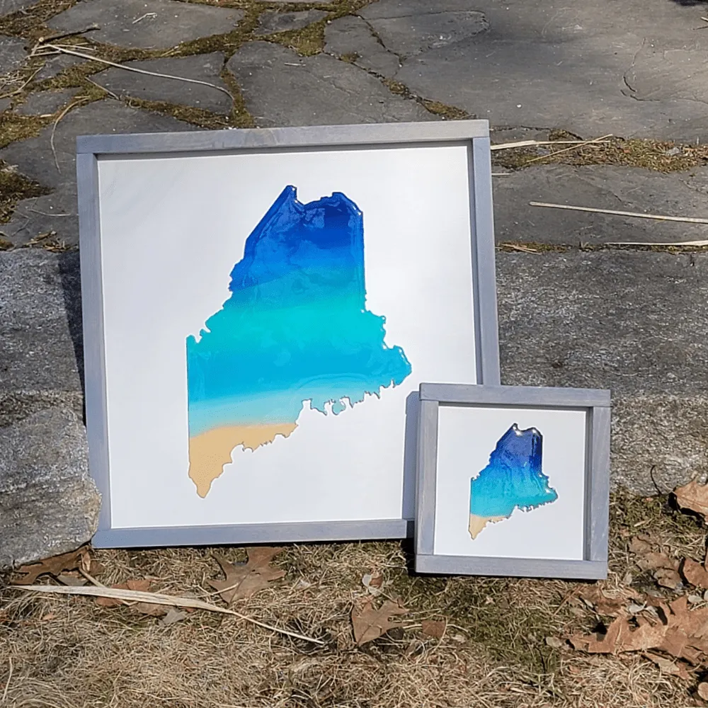Maine Ocean Wood Framed Sign