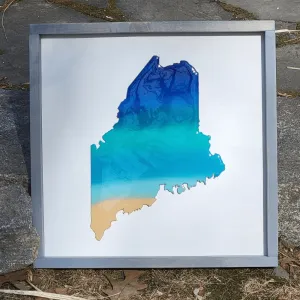 Maine Ocean Wood Framed Sign