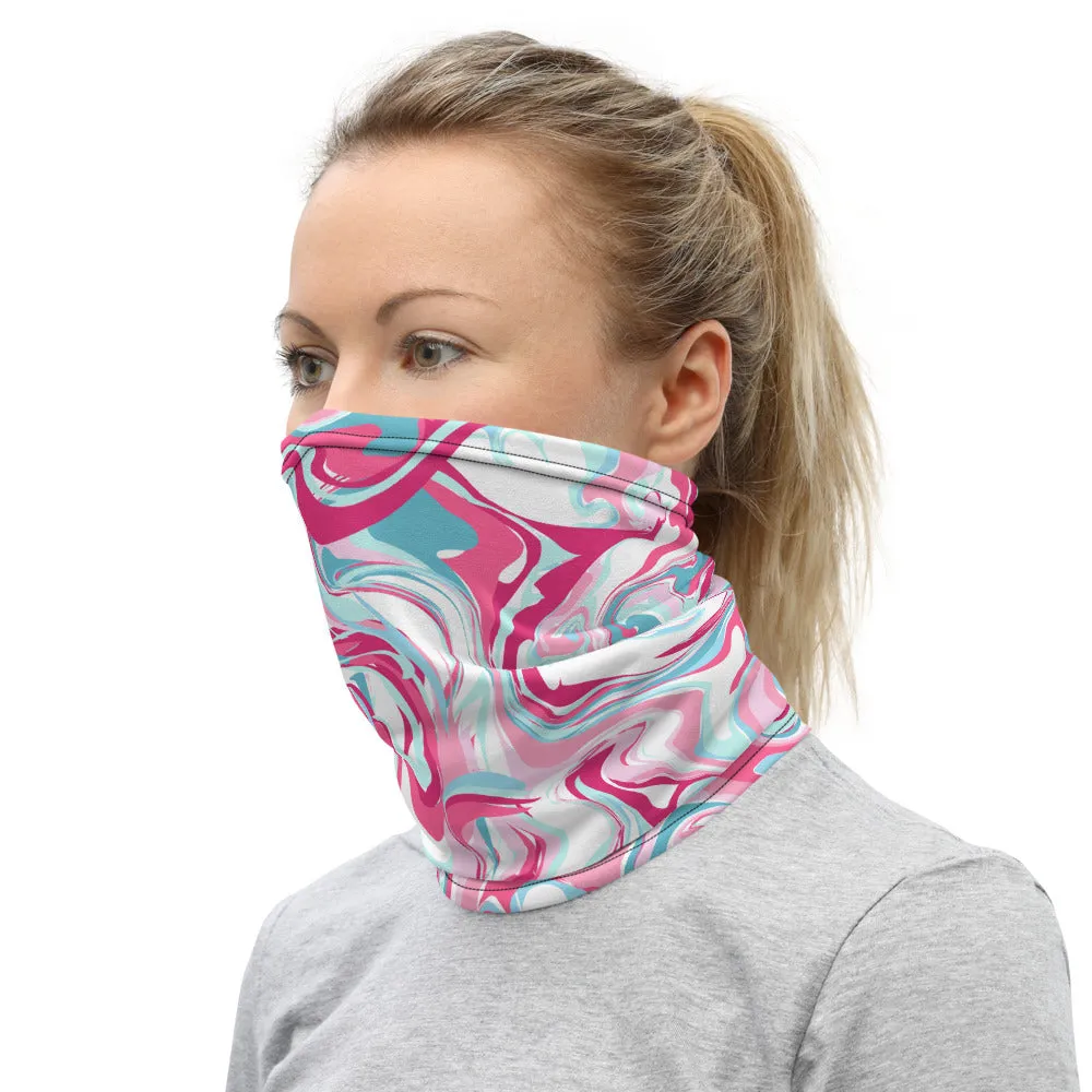 Marble Pink Blue Neck Gaiter, Unisex Face Shield Covering Scarf Washable Mask-Made in USA/EU