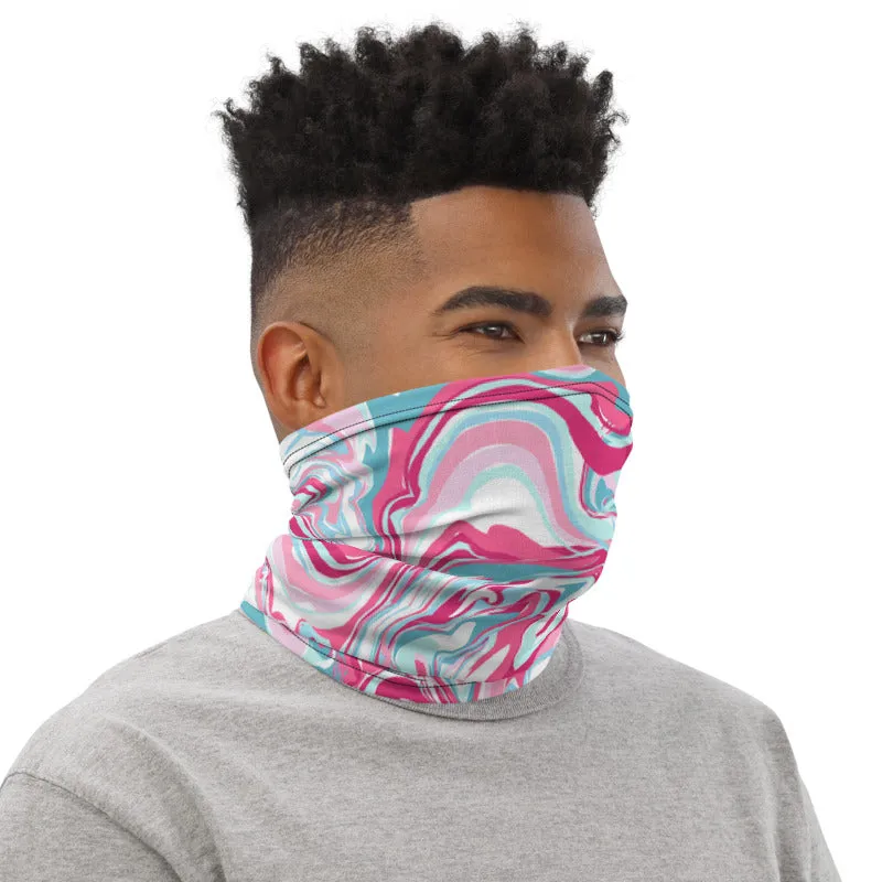 Marble Pink Blue Neck Gaiter, Unisex Face Shield Covering Scarf Washable Mask-Made in USA/EU