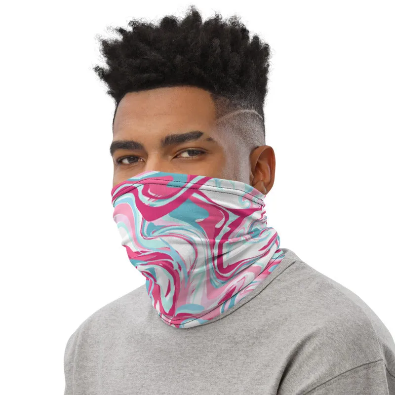 Marble Pink Blue Neck Gaiter, Unisex Face Shield Covering Scarf Washable Mask-Made in USA/EU