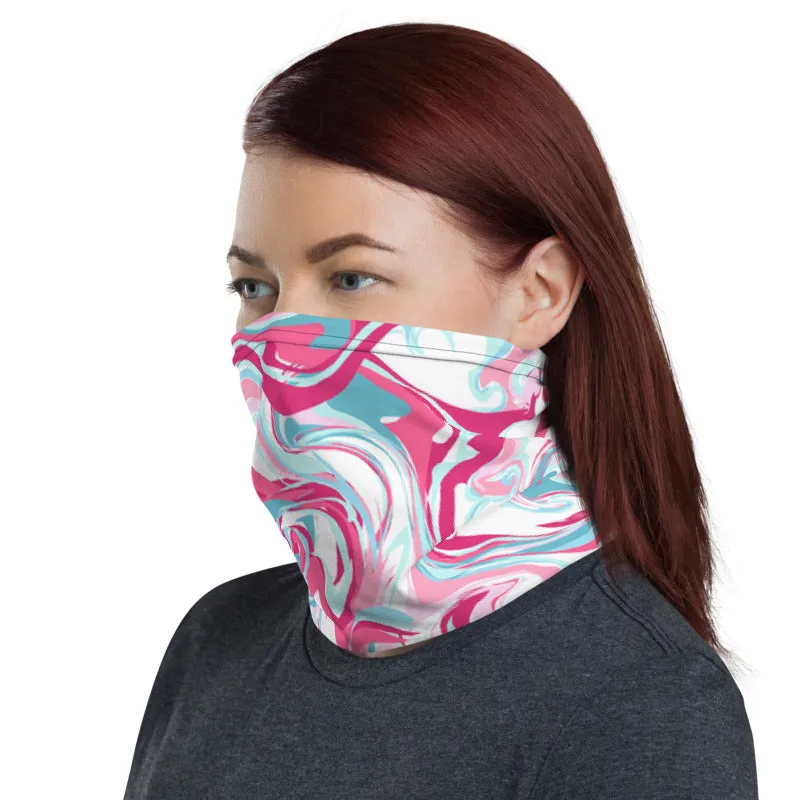 Marble Pink Blue Neck Gaiter, Unisex Face Shield Covering Scarf Washable Mask-Made in USA/EU