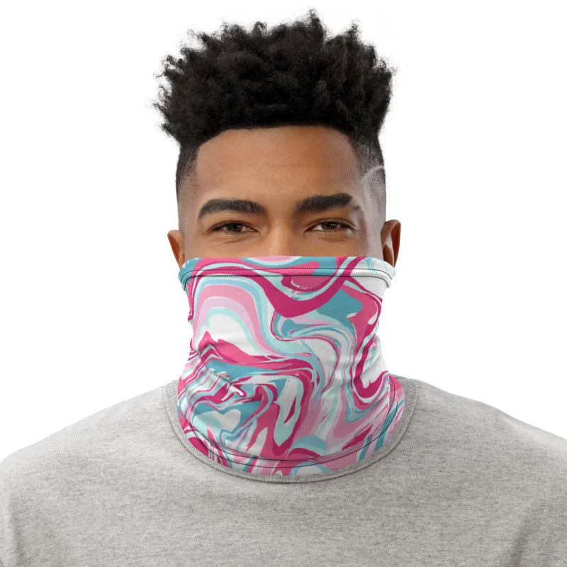 Marble Pink Blue Neck Gaiter, Unisex Face Shield Covering Scarf Washable Mask-Made in USA/EU