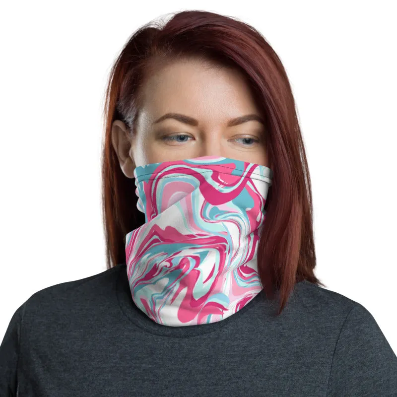 Marble Pink Blue Neck Gaiter, Unisex Face Shield Covering Scarf Washable Mask-Made in USA/EU