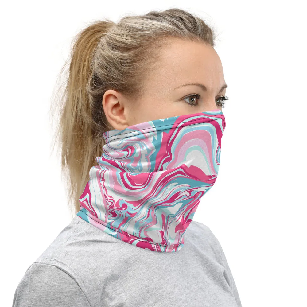 Marble Pink Blue Neck Gaiter, Unisex Face Shield Covering Scarf Washable Mask-Made in USA/EU