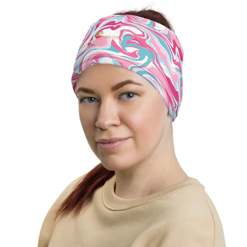 Marble Pink Blue Neck Gaiter, Unisex Face Shield Covering Scarf Washable Mask-Made in USA/EU