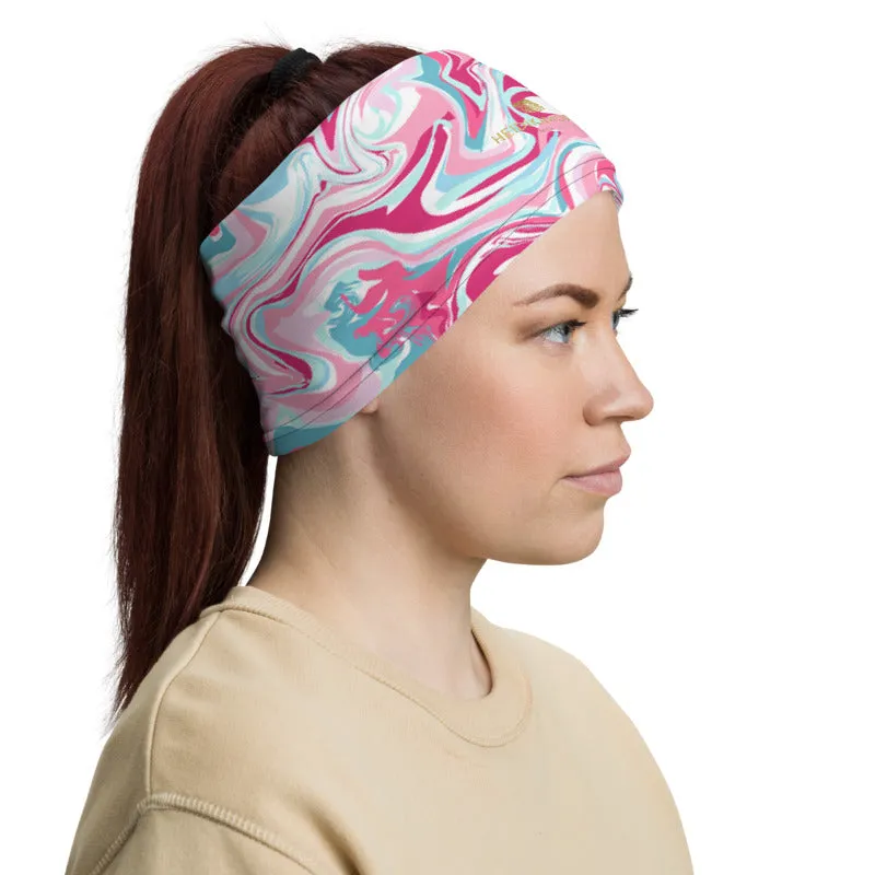 Marble Pink Blue Neck Gaiter, Unisex Face Shield Covering Scarf Washable Mask-Made in USA/EU