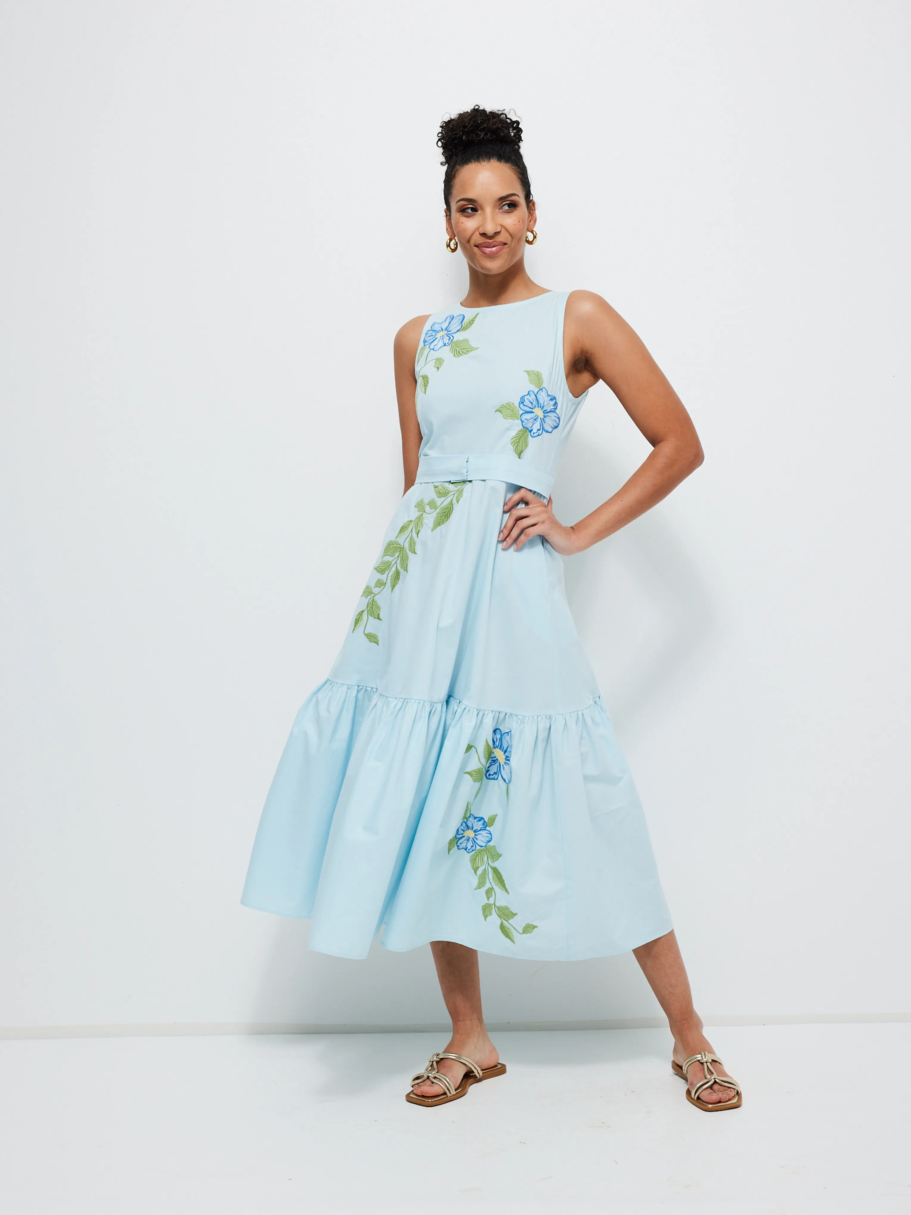 Maria Floral Dress in Light Blue