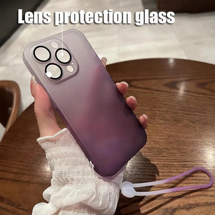 Matte Frosted Gradient Phone Case for iPhone 14 Pro 13 12 Pro Max 14 Plus 13 Lens Protection Shockproof Hard Cover with Lanyard