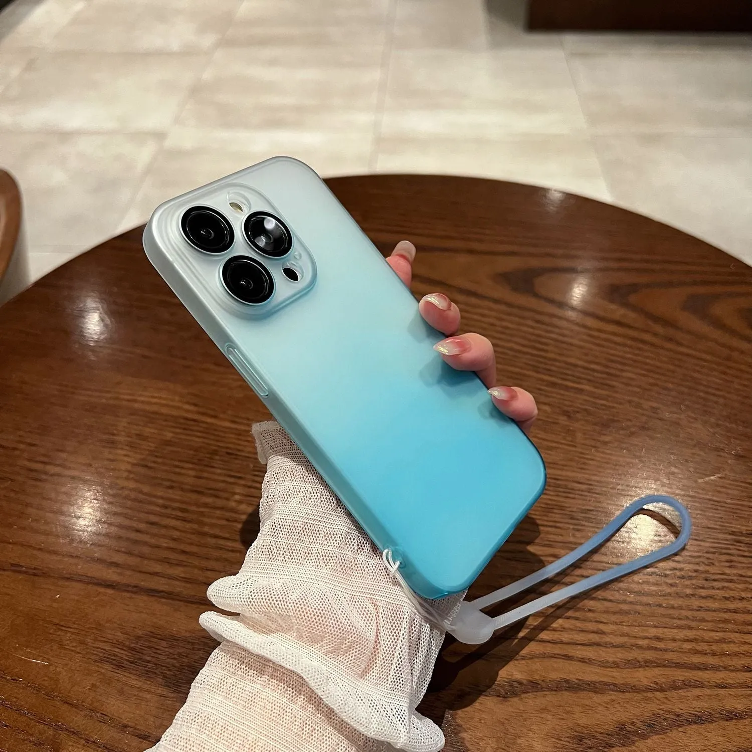 Matte Frosted Gradient Phone Case for iPhone 14 Pro 13 12 Pro Max 14 Plus 13 Lens Protection Shockproof Hard Cover with Lanyard