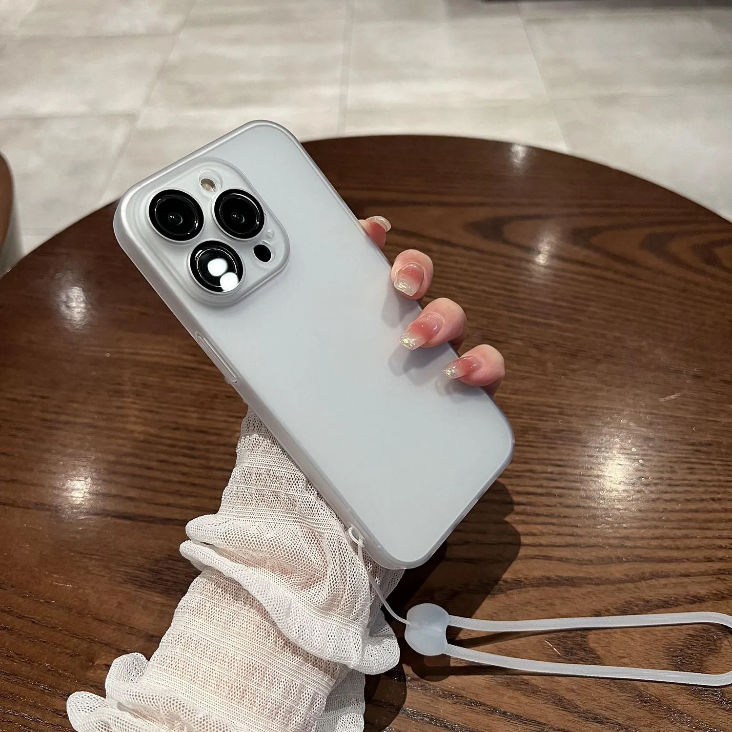 Matte Frosted Gradient Phone Case for iPhone 14 Pro 13 12 Pro Max 14 Plus 13 Lens Protection Shockproof Hard Cover with Lanyard