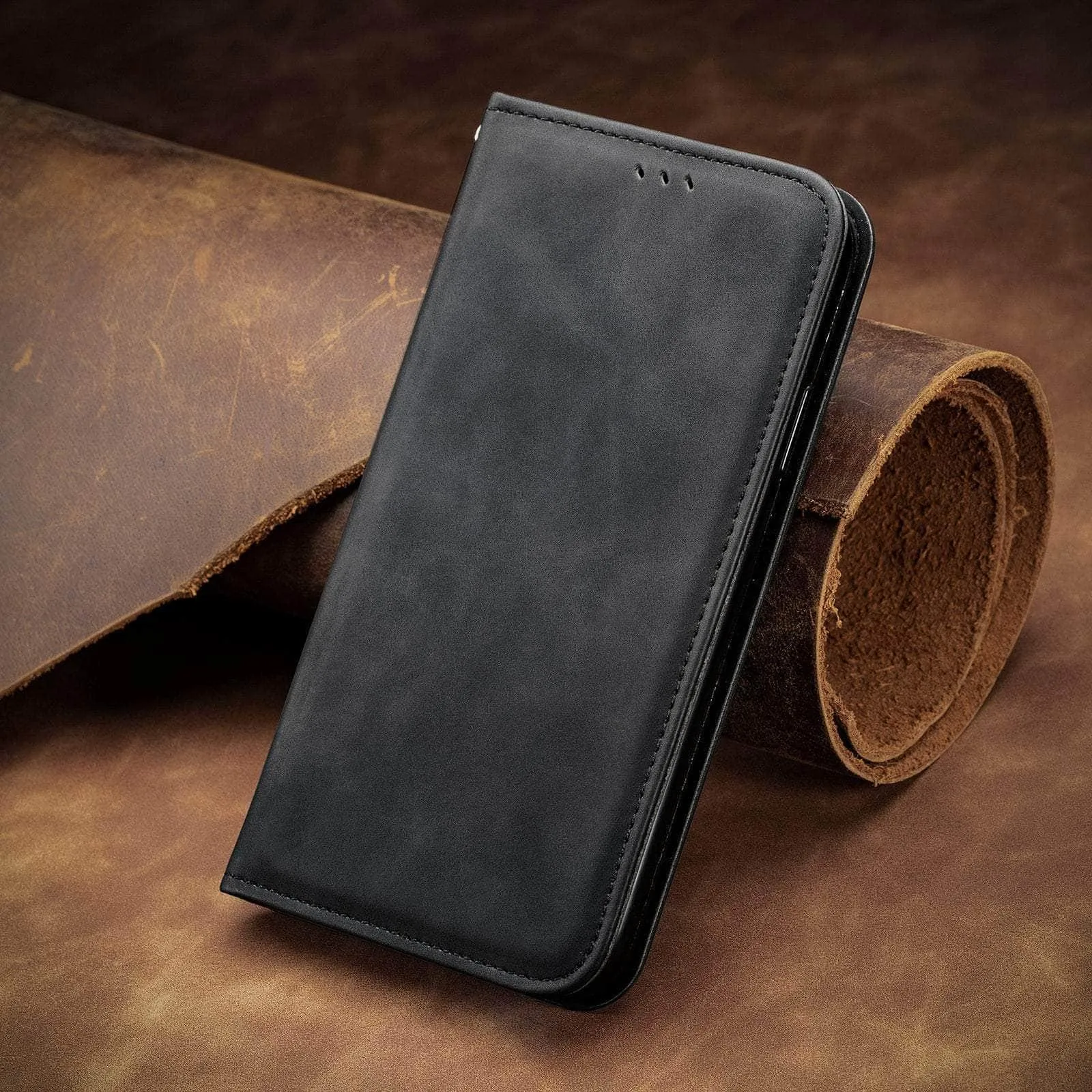 Matte Leather iPhone SE 2022 Flip Book Case Cover