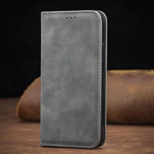 Matte Leather iPhone SE 2022 Flip Book Case Cover