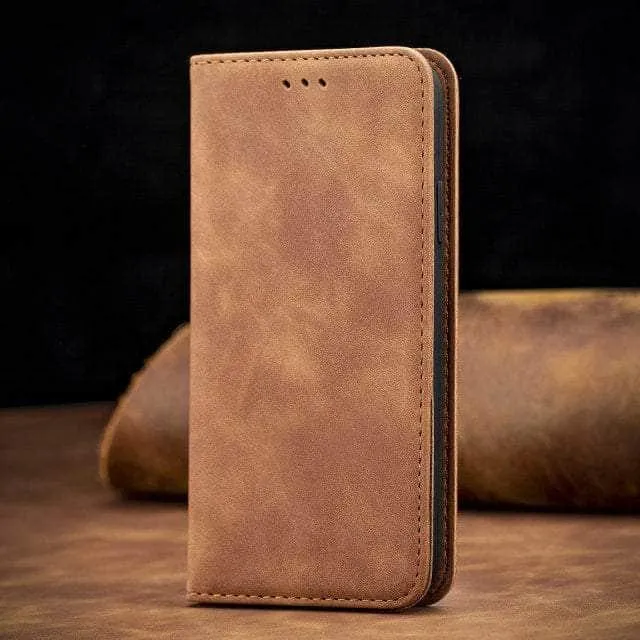 Matte Leather iPhone SE 2022 Flip Book Case Cover