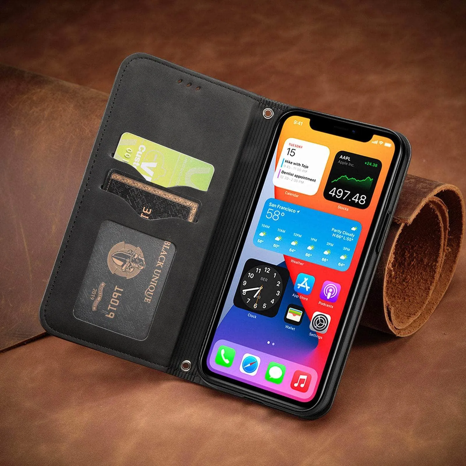 Matte Leather iPhone SE 2022 Flip Book Case Cover