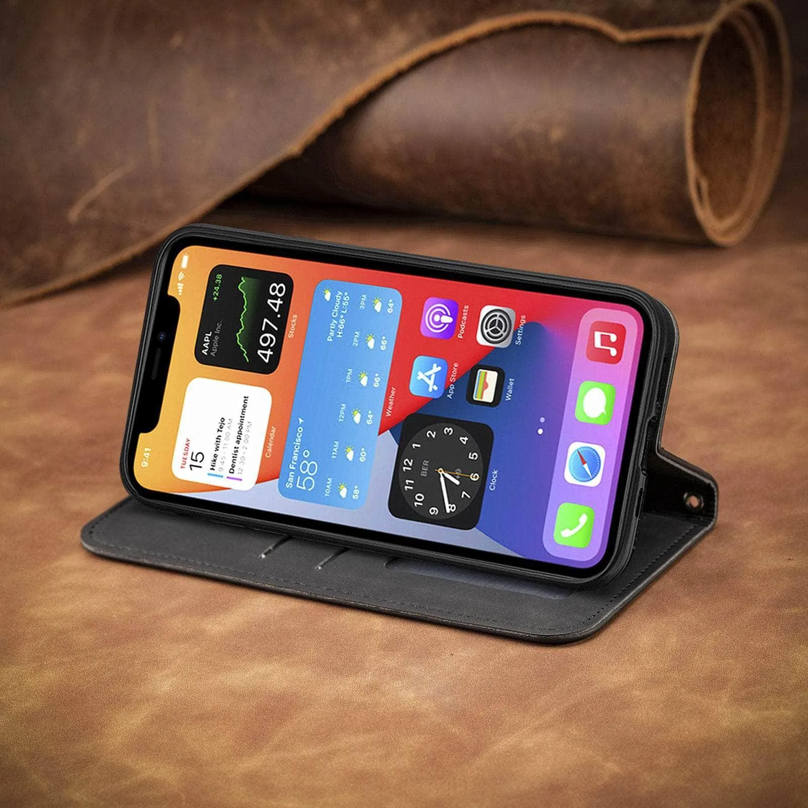 Matte Leather iPhone SE 2022 Flip Book Case Cover