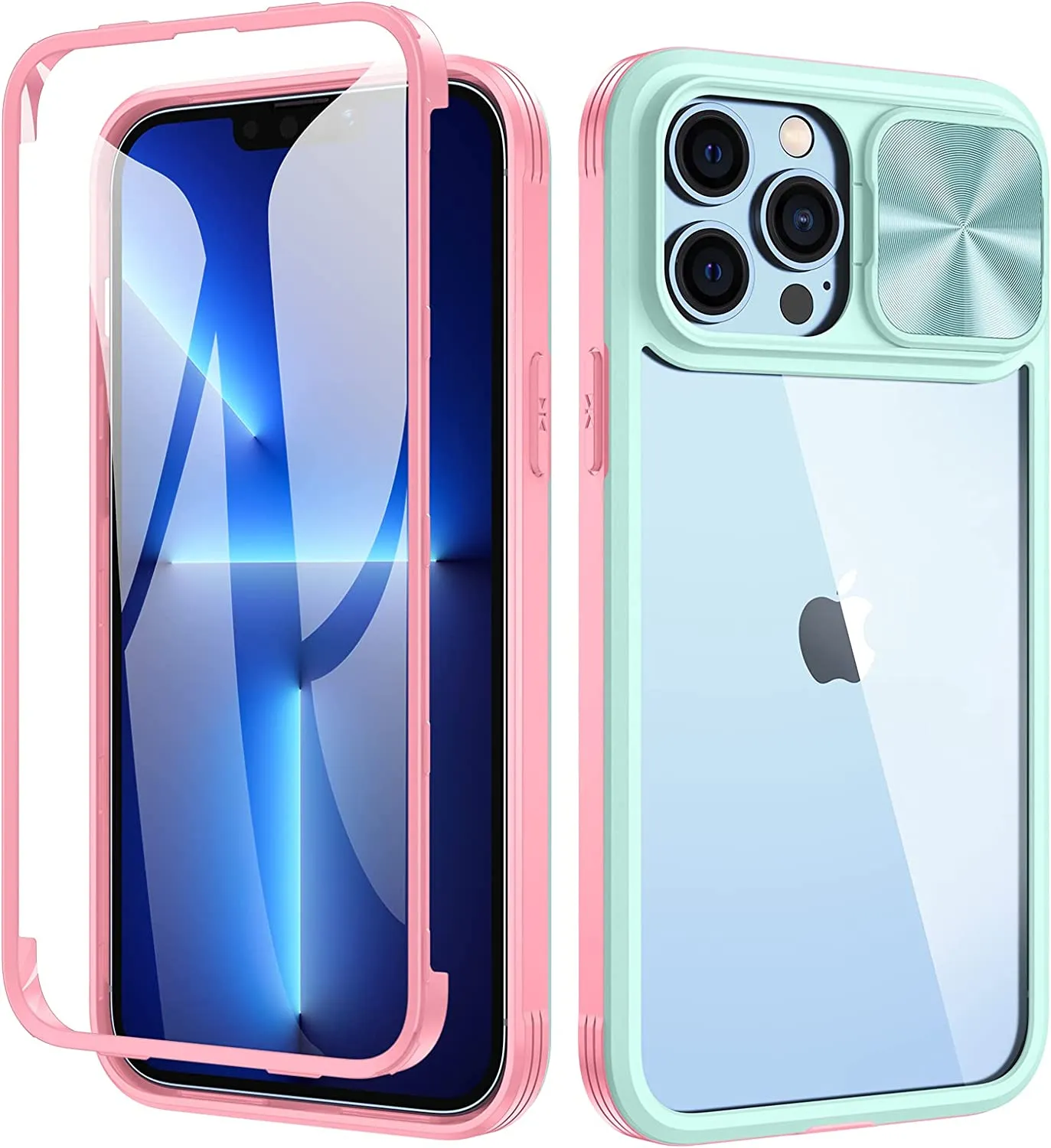 Maxdara iPhone 13 Pro Max Case Built-in Screen Protector 6.7 inch Pink Green