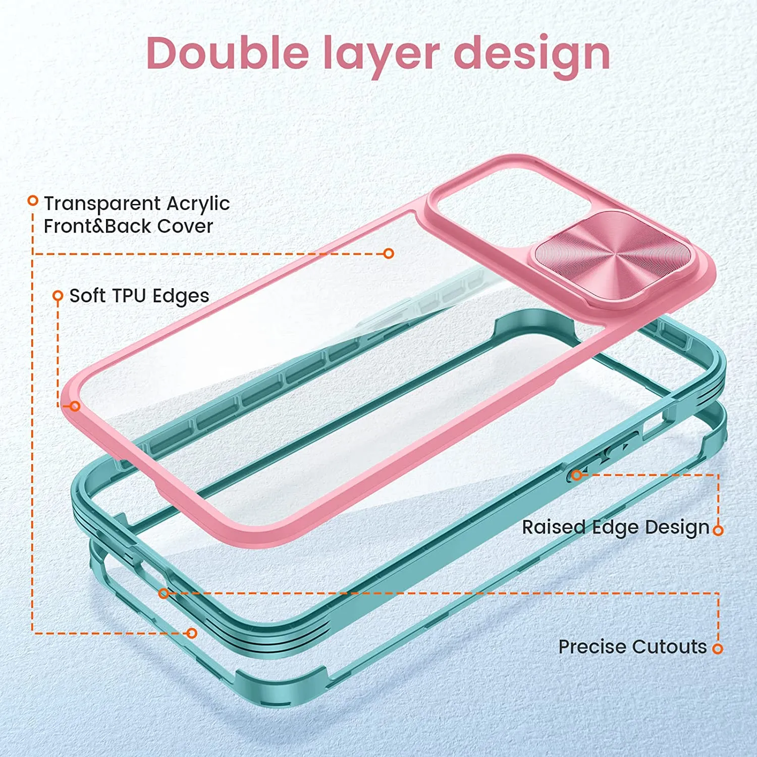 Maxdara iPhone 13 Pro Max Case Built-in Screen Protector 6.7 inch Pink Green