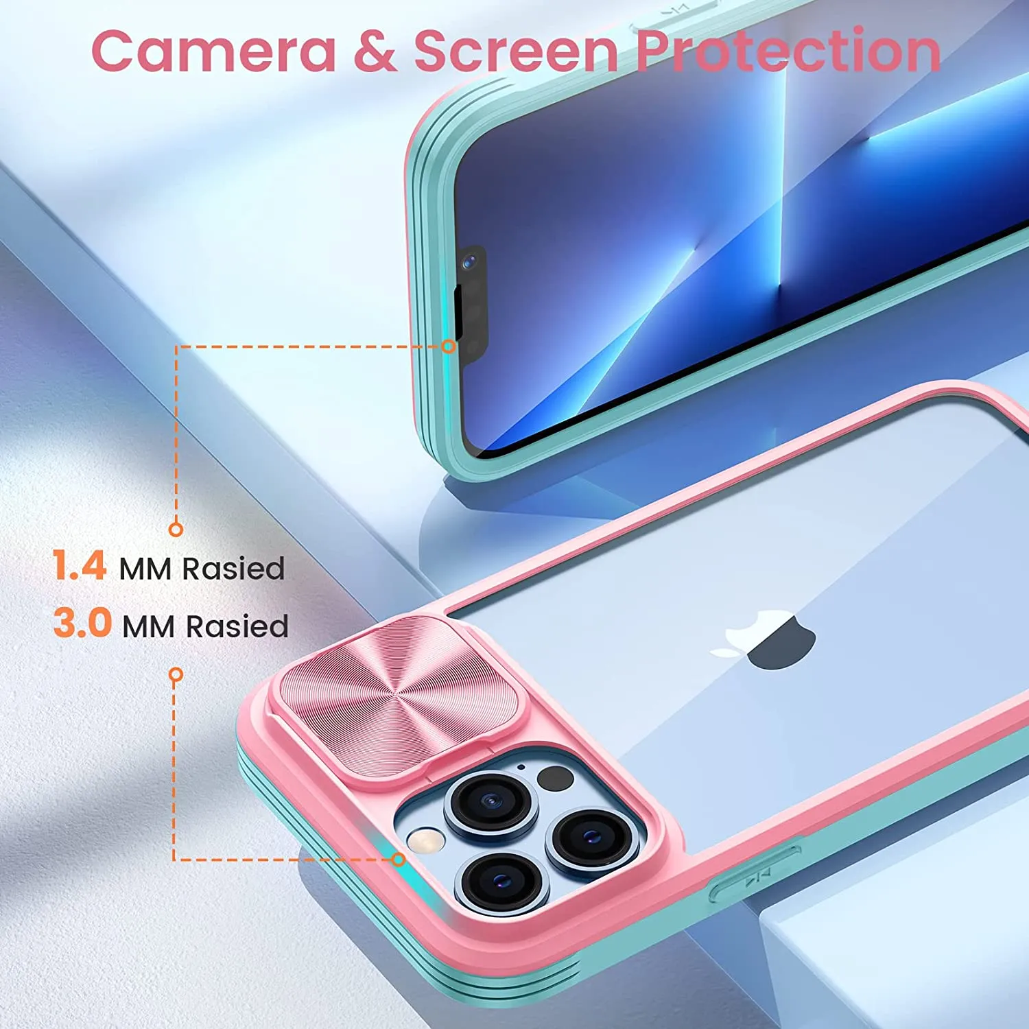 Maxdara iPhone 13 Pro Max Case Built-in Screen Protector 6.7 inch Pink Green