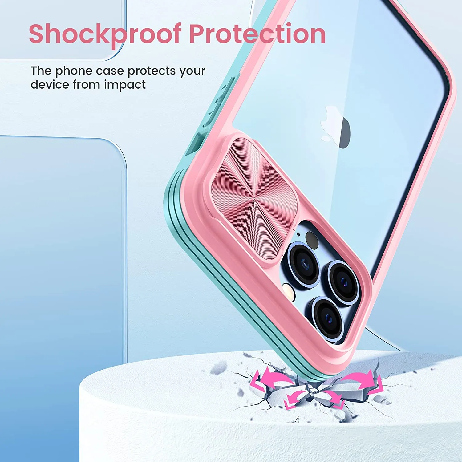 Maxdara iPhone 13 Pro Max Case Built-in Screen Protector 6.7 inch Pink Green