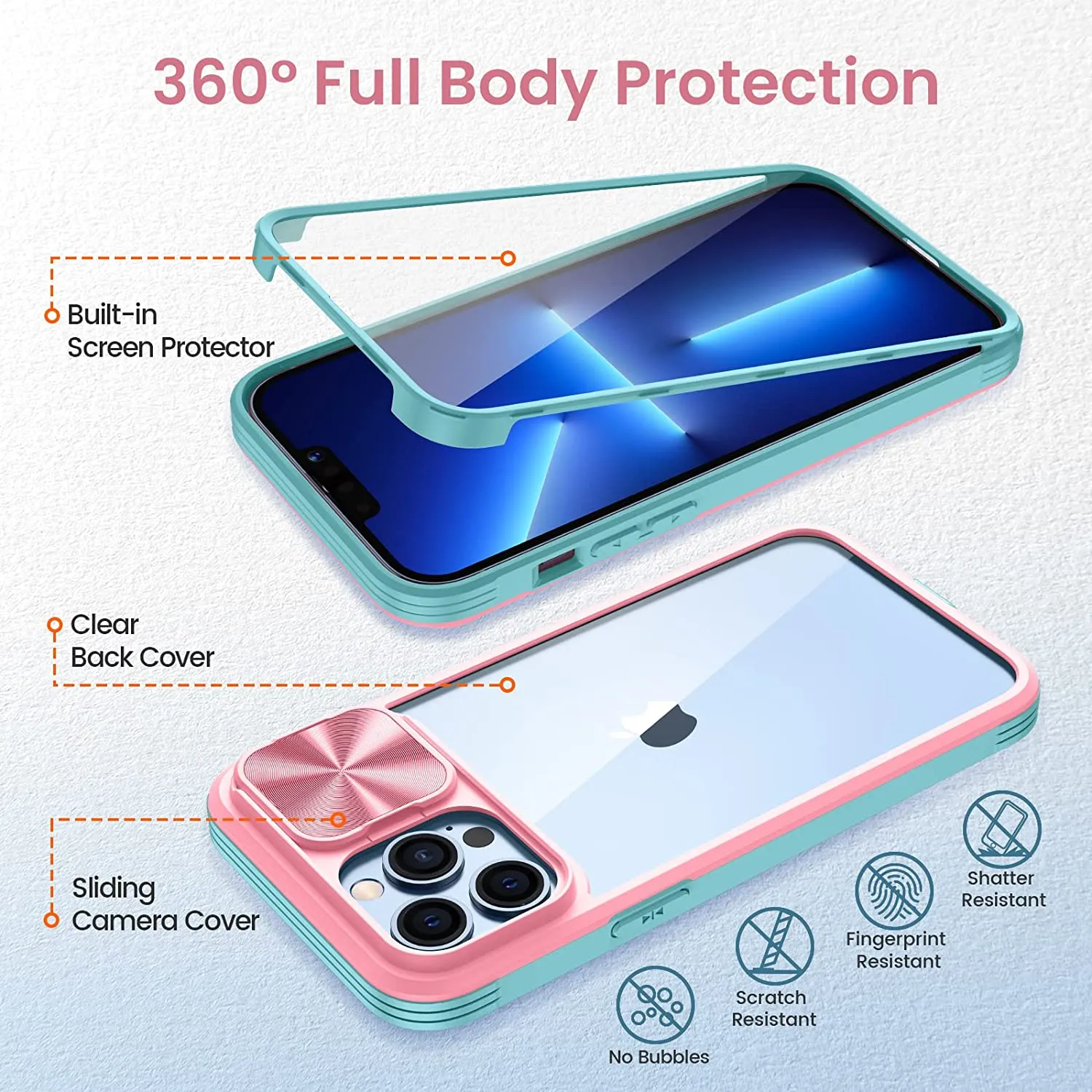Maxdara iPhone 13 Pro Max Case Built-in Screen Protector 6.7 inch Pink Green