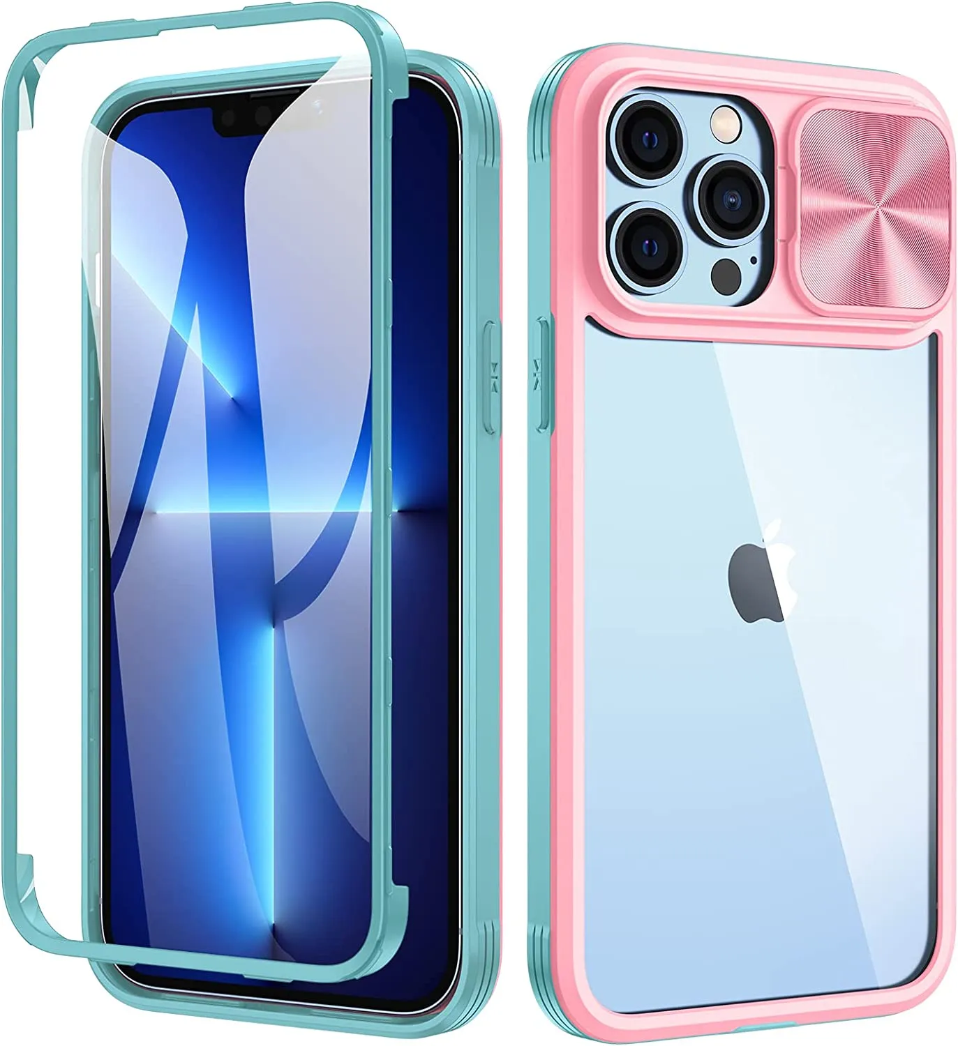 Maxdara iPhone 13 Pro Max Case Built-in Screen Protector 6.7 inch Pink Green