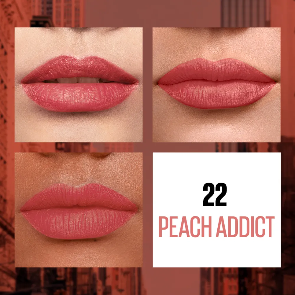 Maybelline New York Sensational Liquid Matte Lipstick, 22 Peach Addict, 7ml - Liquid Lipstick Shades Delivering Intense Matte Color Effect