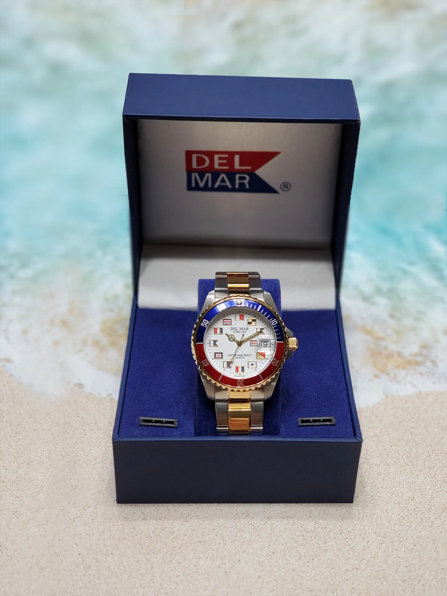 Men's Long Life Nautical Blue & Red Bezel Watch #50258