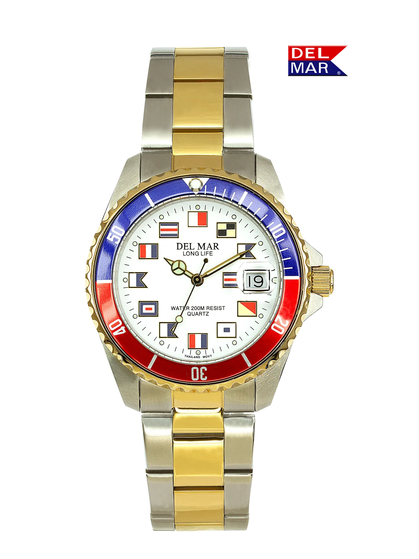 Men's Long Life Nautical Blue & Red Bezel Watch #50258
