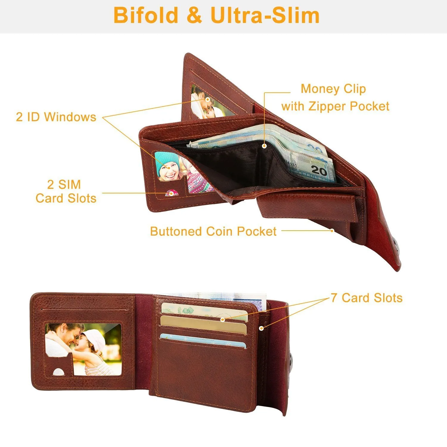 Men's Wallet PU Leather BiFold RFID Blocking Card Holder