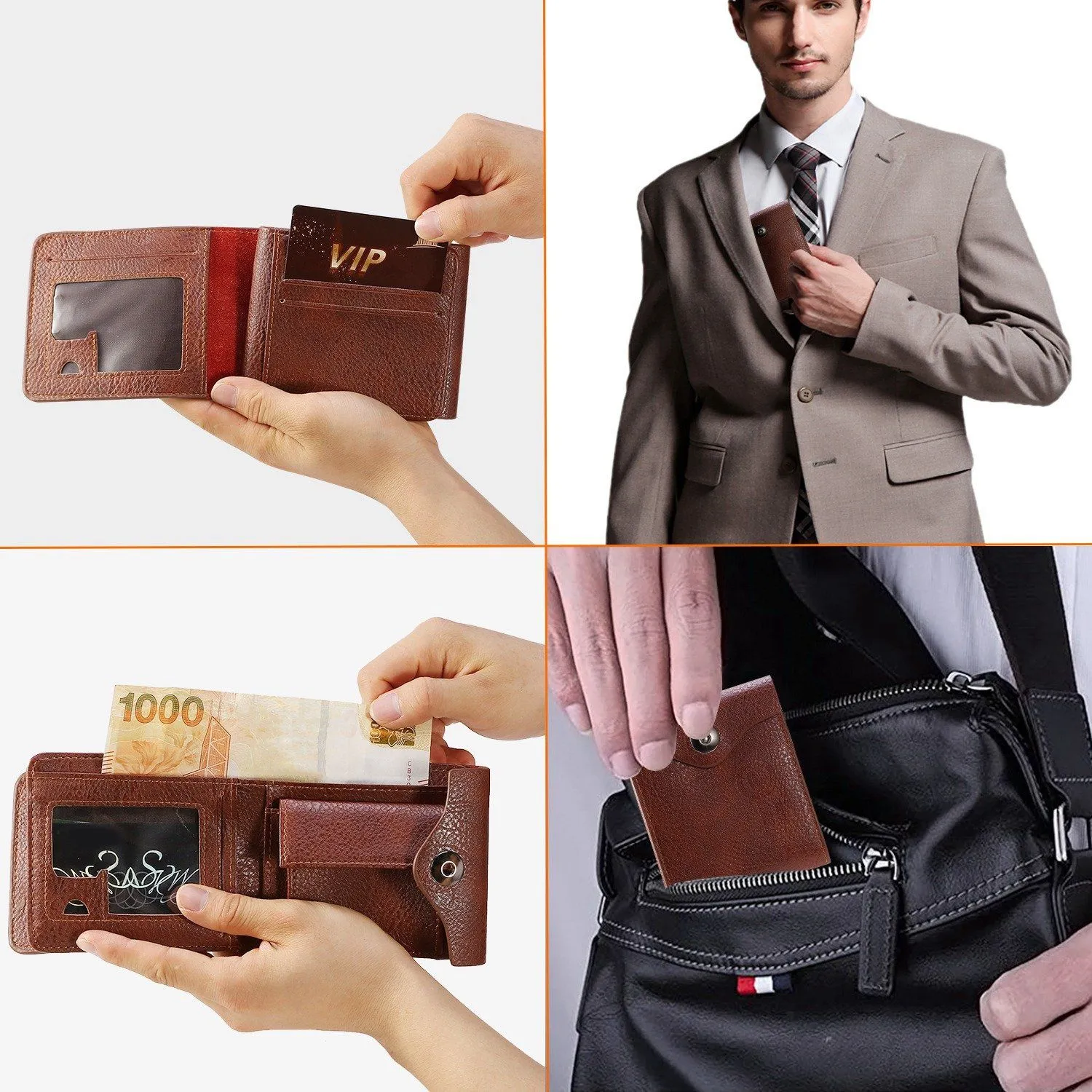 Men's Wallet PU Leather BiFold RFID Blocking Card Holder
