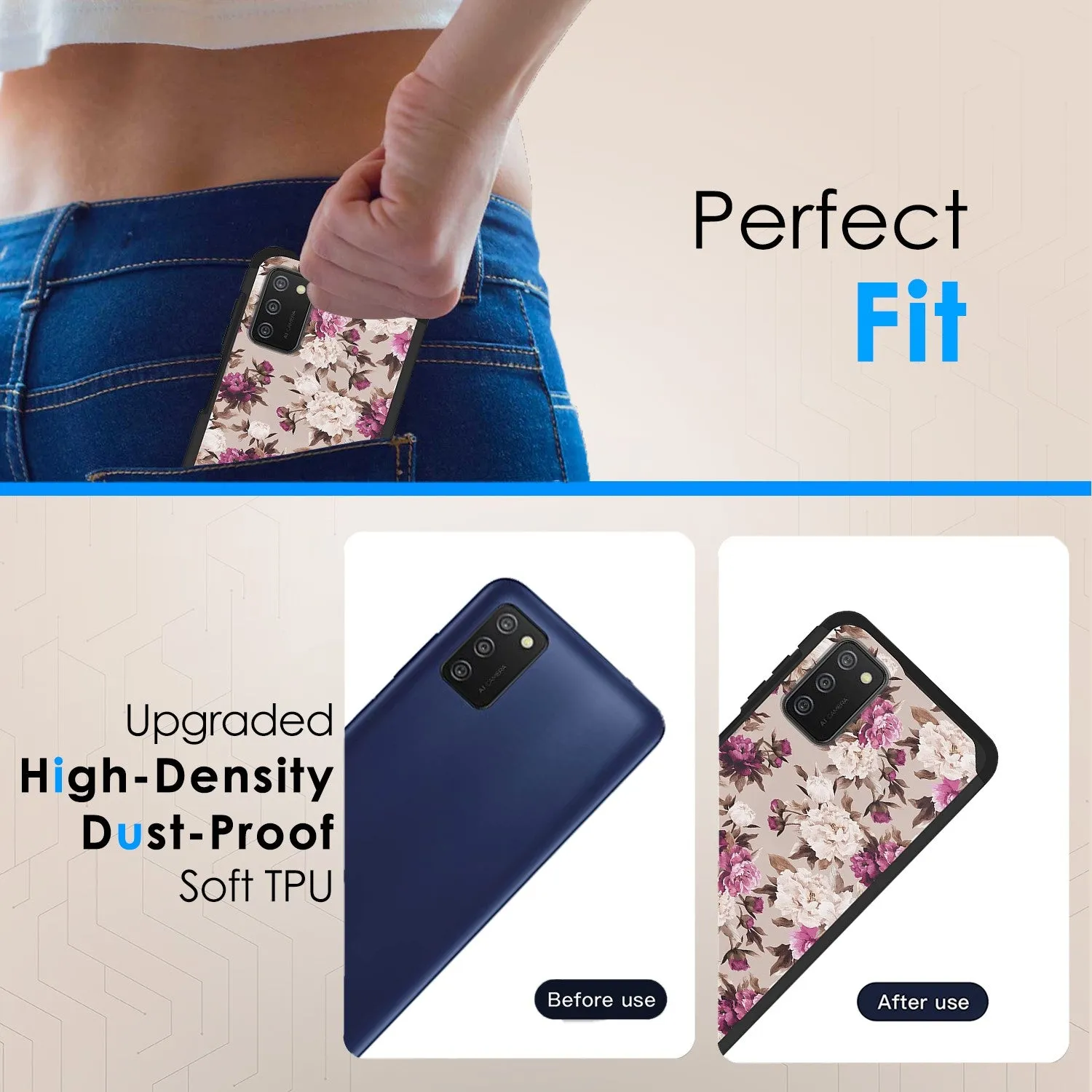 Metkase Tough Strong Slim Dual-Layer Shockproof Hybrid Case Cover For Samsung Galaxy A03S - Floral Bouquet