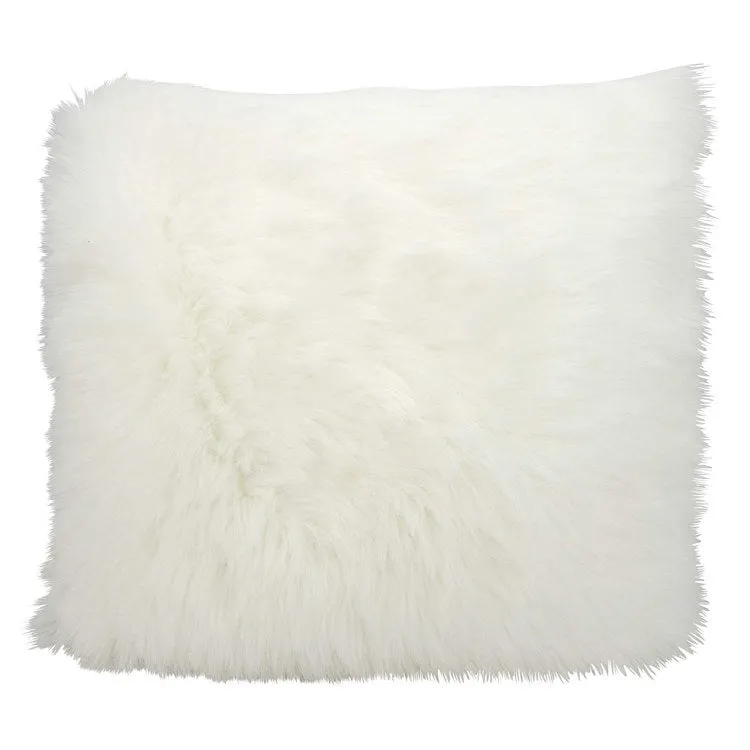 Mina Victory Fur Remen Poly Faux Fur White 16" x 16" Throw Cube