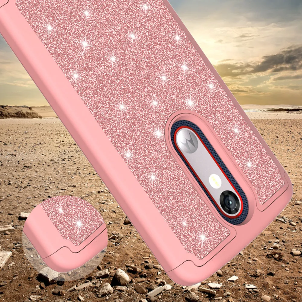 Motorola Droid Turbo 2 Case | Moto X Force Case | Kinzie Bounce Case, Glitter Bling Heavy Duty Shock Proof Hybrid Case with [HD Screen Protector] Dual Layer Protective Phone Case Cover for Motorola Droid Turbo 2/X Force/Kinzie Bounce - Rose Gold
