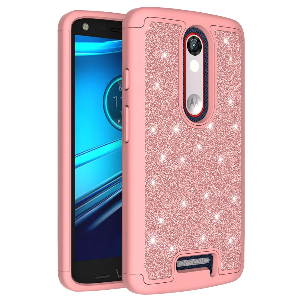 Motorola Droid Turbo 2 Case | Moto X Force Case | Kinzie Bounce Case, Glitter Bling Heavy Duty Shock Proof Hybrid Case with [HD Screen Protector] Dual Layer Protective Phone Case Cover for Motorola Droid Turbo 2/X Force/Kinzie Bounce - Rose Gold