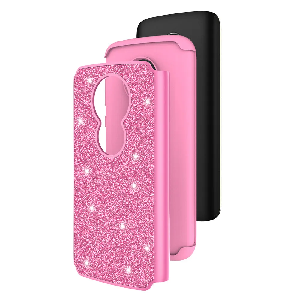Motorola Moto E5 Play | e5 Cruise | E5 GO Case, Glitter Bling Heavy Duty Shock Proof Hybrid Case with [Tempered Glass Screen Protector] Dual Layer Protective Phone Case Cover 5 Cruise - Hot Pink