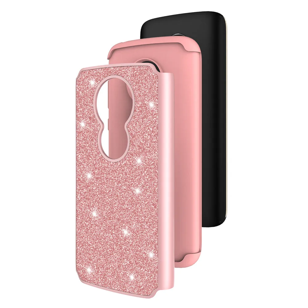 Motorola Moto E5 Play | e5 Cruise | E5 GO Case, Glitter Bling Heavy Duty Shock Proof Hybrid Case with [Tempered Glass Screen Protector] Dual Layer Protective Phone Case Cover 5 Cruise - Rose Gold
