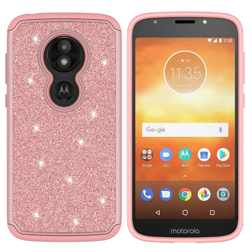 Motorola Moto E5 Play | e5 Cruise | E5 GO Case, Glitter Bling Heavy Duty Shock Proof Hybrid Case with [Tempered Glass Screen Protector] Dual Layer Protective Phone Case Cover 5 Cruise - Rose Gold